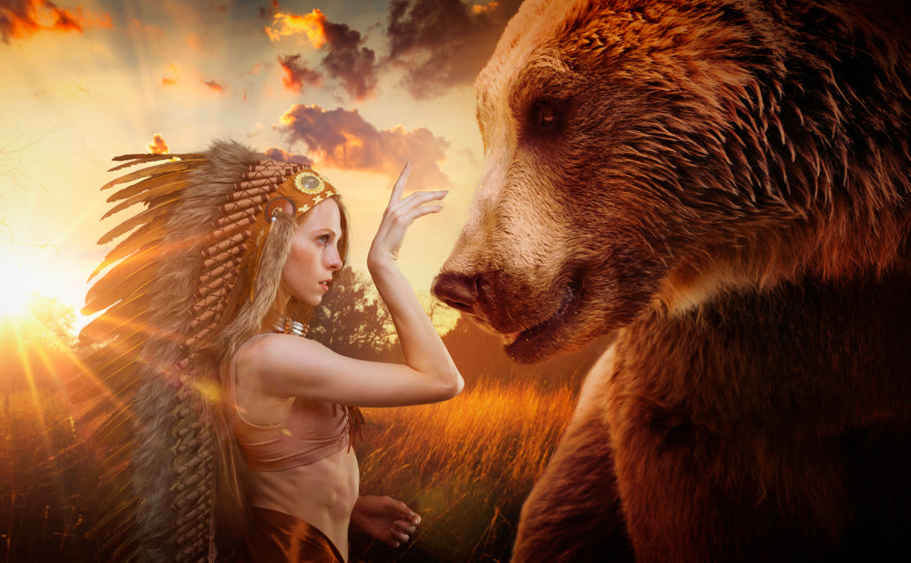 Worriror Girl & Bear Photograph Home Decor Premium Quality Poster Print Choose Your Sizes