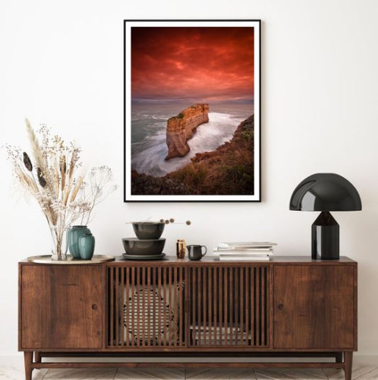 Cliff on Sea & Red Sky Photograph Home Decor Premium Quality Poster Print Choose Your Sizes