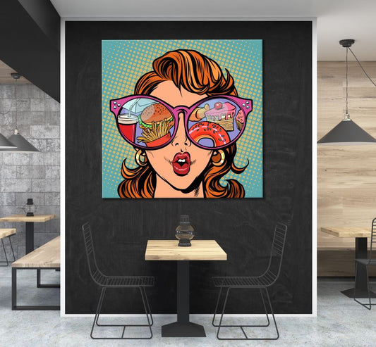 Square Canvas Colorful Girl with Sunglass Pop Art Design High Quality Print 100% Australian Made