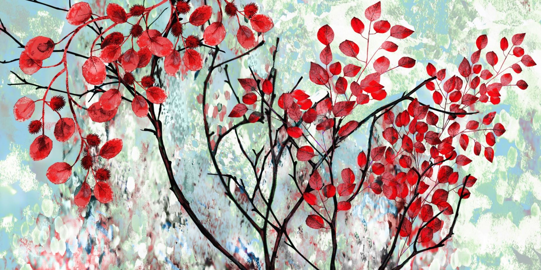 Tree with Red Leaves on Blue Painting Print 100% Australian Made