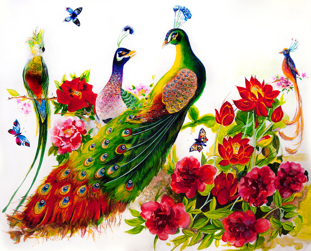 Colourful Birds & Flowers Painting Print 100% Australian Made