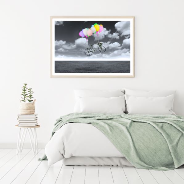 Bicycle Floating with Balloons Home Decor Premium Quality Poster Print Choose Your Sizes