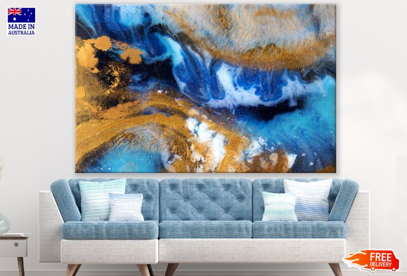 Blue & Gold Abstract Oil Painting Design Print 100% Australian Made