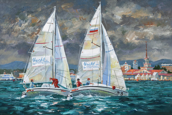 Yatch Boats Sailing in Sea Painting Print 100% Australian Made