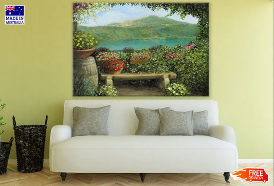 Balcony with Flower Vases Oil Art Print 100% Australian Made