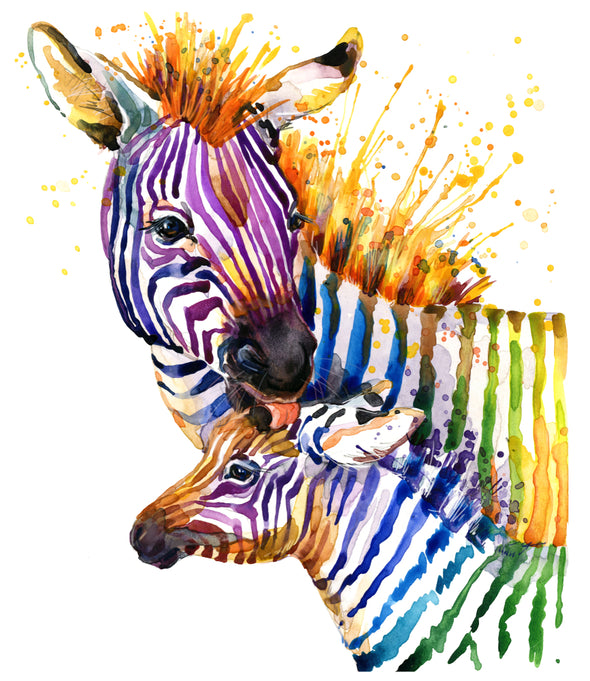 Colourful Watercolour Zebras Portrait Painting Print 100% Australian Made