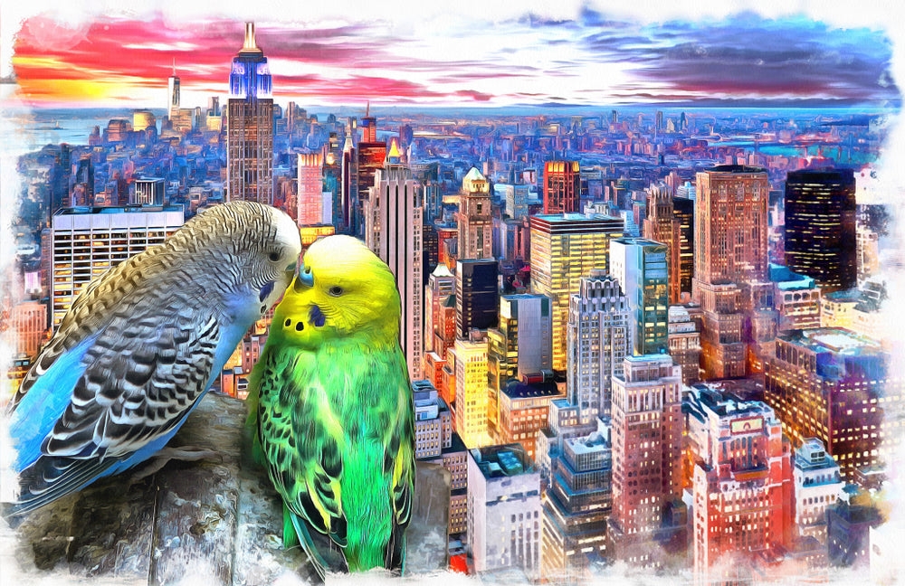 Love Birds & City Building View Painting Print 100% Australian Made