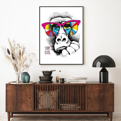 Monkey Face with Glasses Vector Home Decor Premium Quality Poster Print Choose Your Sizes