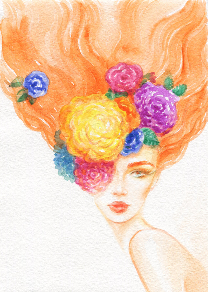 Woman Face Portrait Fashion Illustration Floral Watercolor Painting Print 100% Australian Made