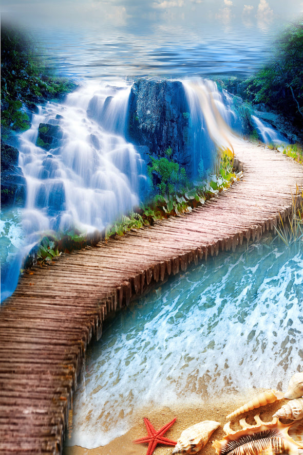 Stunning Waterfall & Wooden Bridge Photograph Print 100% Australian Made