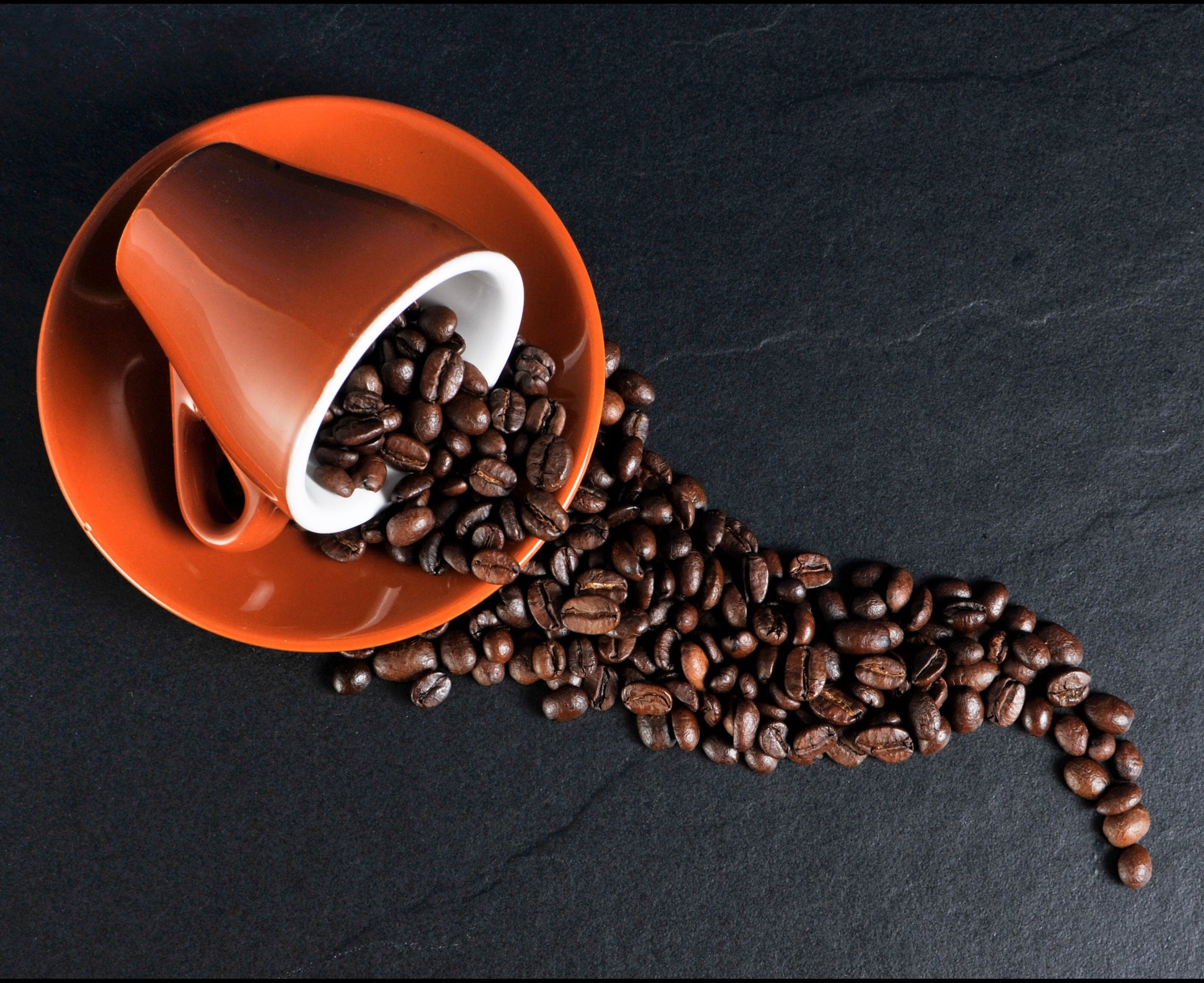 Coffee Beans Falling From Cup Photograph Print 100% Australian Made