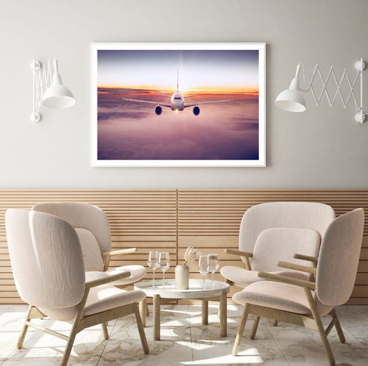 Air Plane on Sky Sunset Scenery Photograph Home Decor Premium Quality Poster Print Choose Your Sizes