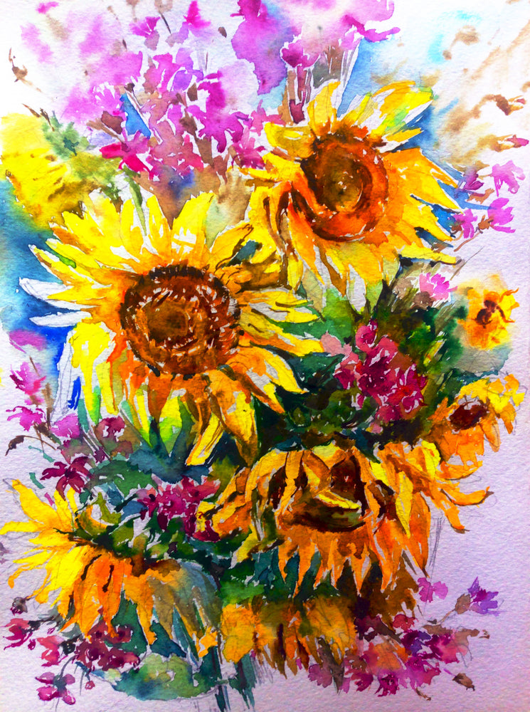 Colourful Sunflower Bunch Painting Print 100% Australian Made