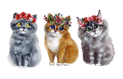 Kittens with Floral Headdresses Painting Print 100% Australian Made