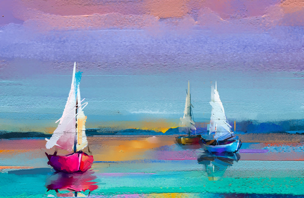 Abstract Boats on Beach Painting Print 100% Australian Made