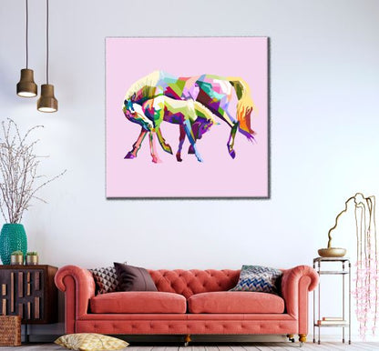 Square Canvas Horse & Baby Abstract Colorful Design High Quality Print 100% Australian Made