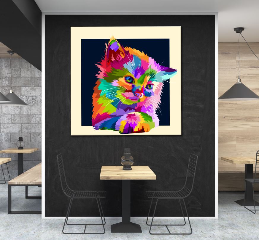 Square Canvas Abstract Colorful Cat Portrait Design High Quality Print 100% Australian Made