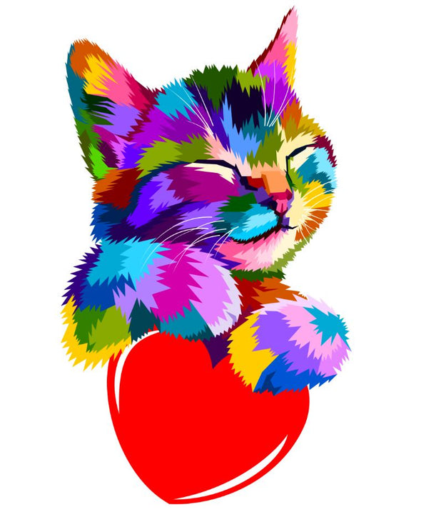 Abstract Colourful Cat with Heart Painting Print 100% Australian Made