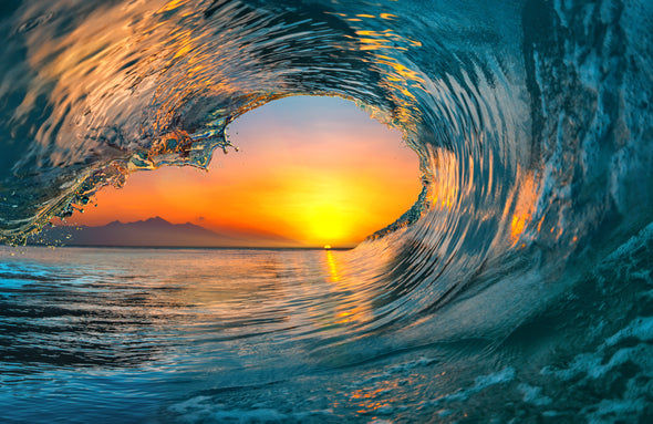 Stunning Sun View Through Sea Wave Print 100% Australian Made