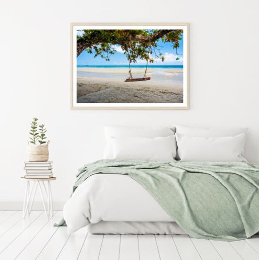 Swing on Tree Near Sea Photograph Home Decor Premium Quality Poster Print Choose Your Sizes