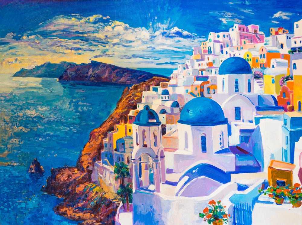 Santorini Island City Oil Painting Print 100% Australian Made