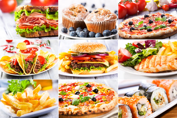 Food Collage of Various Burgers & Meals Kitchen & Restaurant Print 100% Australian Made