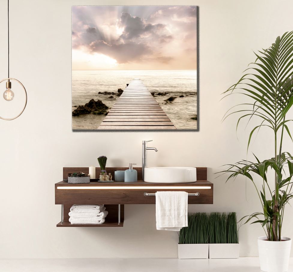 Square Canvas Wooden Pier Over Sea Scenery High Quality Print 100% Australian Made