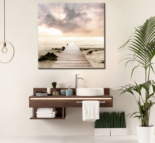 Square Canvas Wooden Pier Over Sea Scenery High Quality Print 100% Australian Made