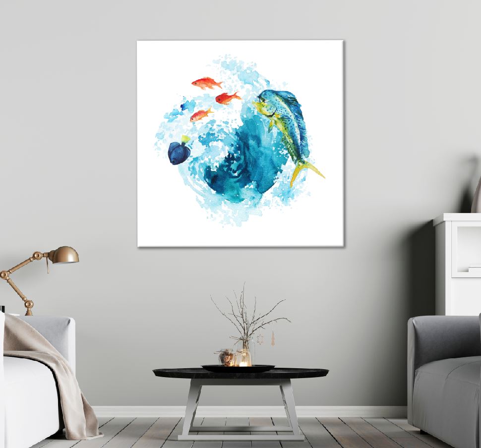 Square Canvas Fish & Sea Oil Painting High Quality Print 100% Australian Made