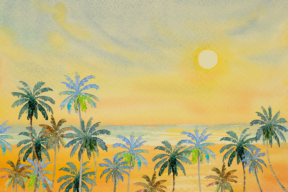 Trees Beach & Sun Painting Print 100% Australian Made