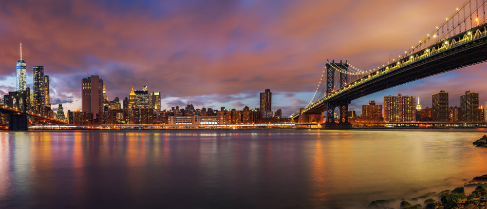 Panoramic Canvas City Night View Photograph High Quality 100% Australian made wall Canvas Print ready to hang