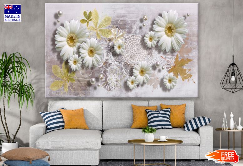 White Flowers 3D Abstract Design Print 100% Australian Made