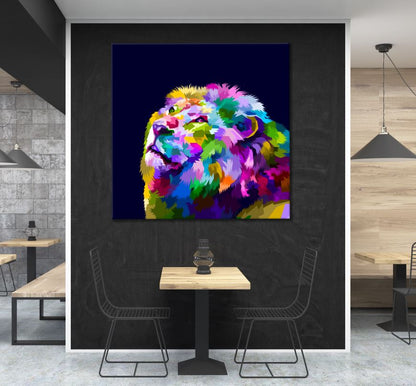 Square Canvas Colorful Lion Portrait Abstract Design High Quality Print 100% Australian Made