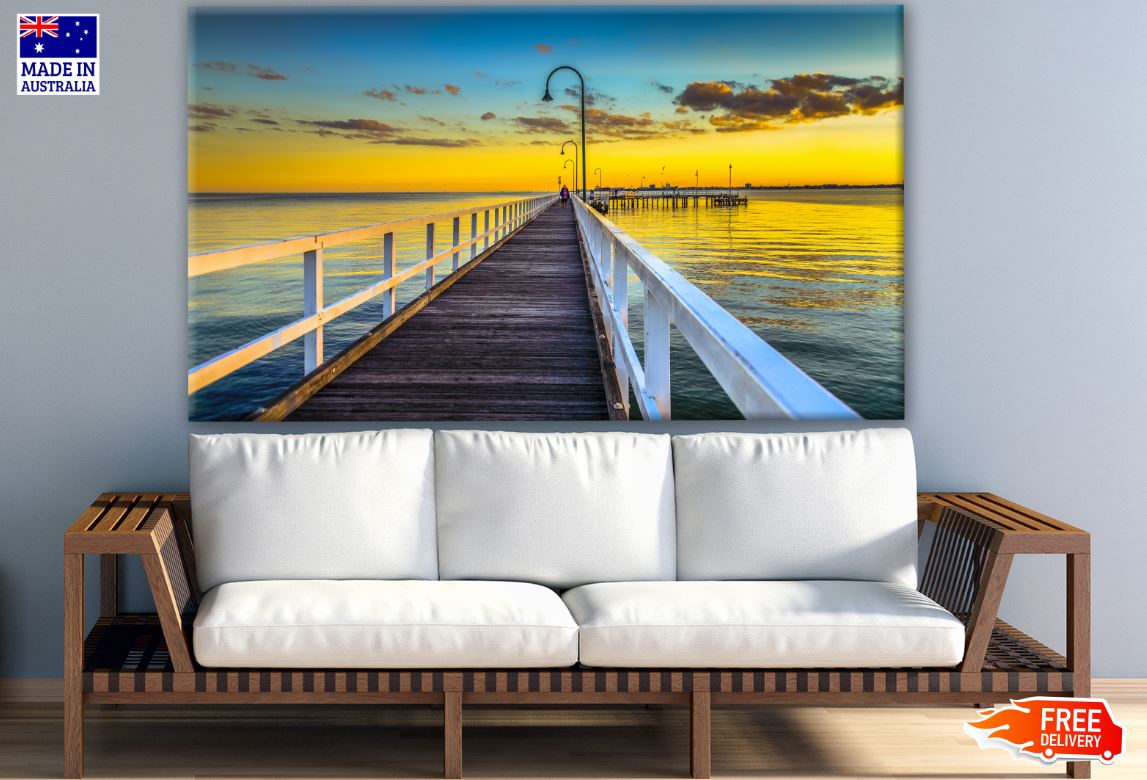 Wooden Bridge Over Beach at Sunset Photograph Print 100% Australian Made