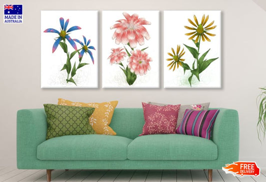 3 Set of Colorful Flowers Painting High Quality Print 100% Australian Made Wall Canvas Ready to Hang