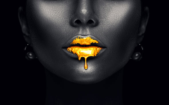 Black and white Girl Gold Lips Stunning Print 100% Australian Made