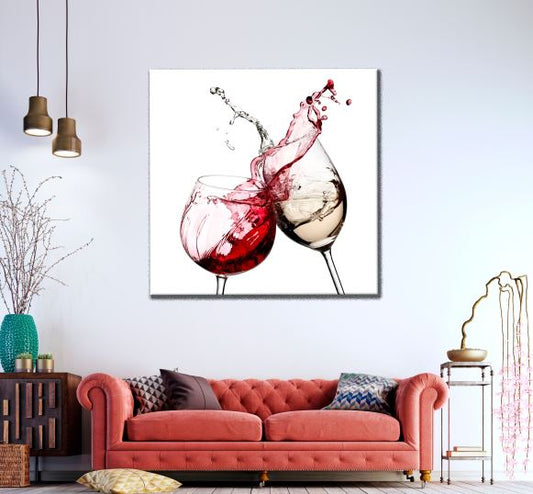Square Canvas Wine Glasses with Wine Photograph High Quality Print 100% Australian Made