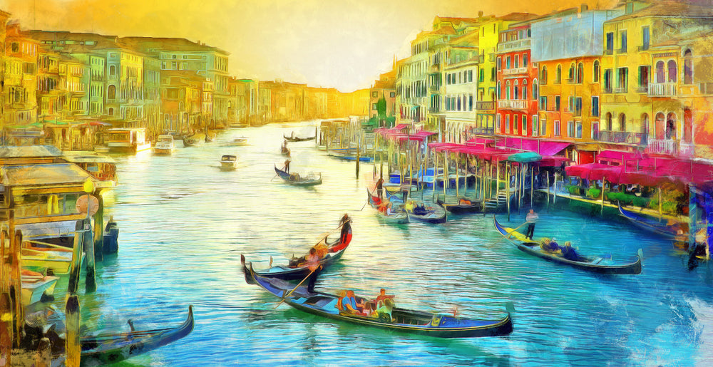 Gondolas Sailing Down on Canal in Venice Italy Painting Print 100% Australian Made