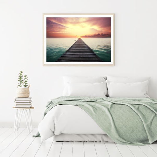 Wooden Pier Over Sea at Sunset Photograph Home Decor Premium Quality Poster Print Choose Your Sizes