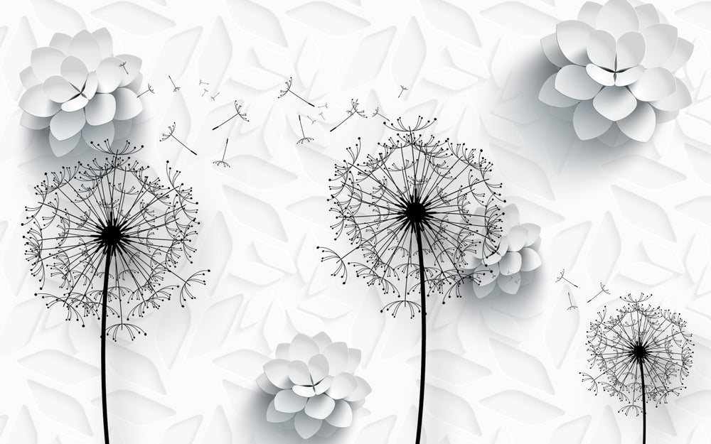 Dandelion Flowers & Floral 3D B&W Design Print 100% Australian Made