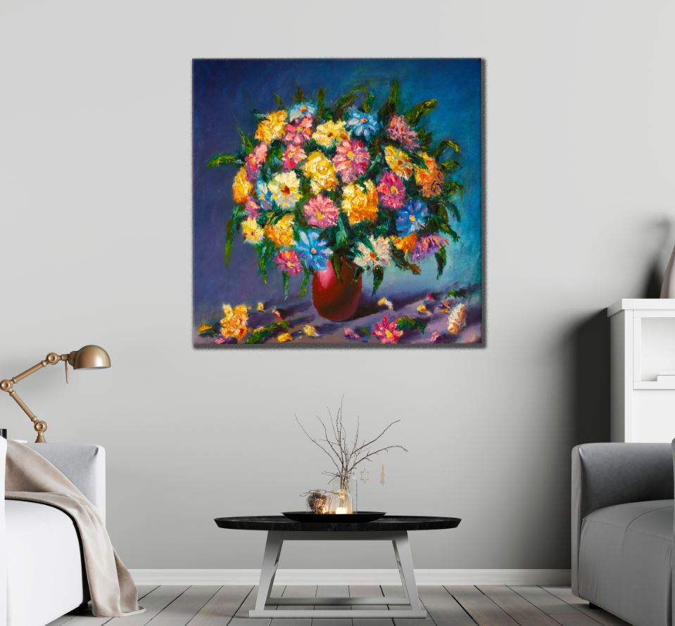 Square Canvas Colorful Flower Vase Oil Painting High Quality Print 100% Australian Made