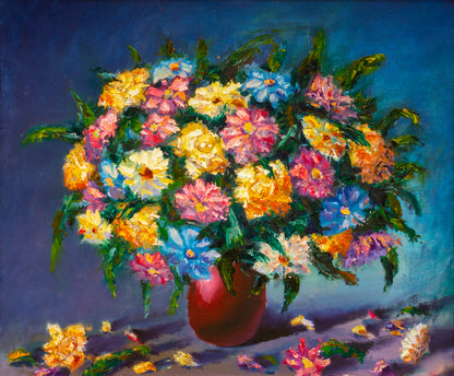 Square Canvas Colorful Flower Vase Oil Painting High Quality Print 100% Australian Made