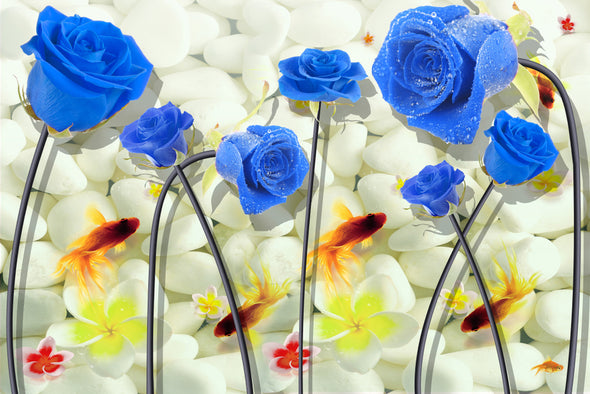 White Stones, Goldfish & Blue Roses Photograph Print 100% Australian Made