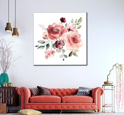 Square Canvas Rose Flowers Watercolor Painting High Quality Print 100% Australian Made