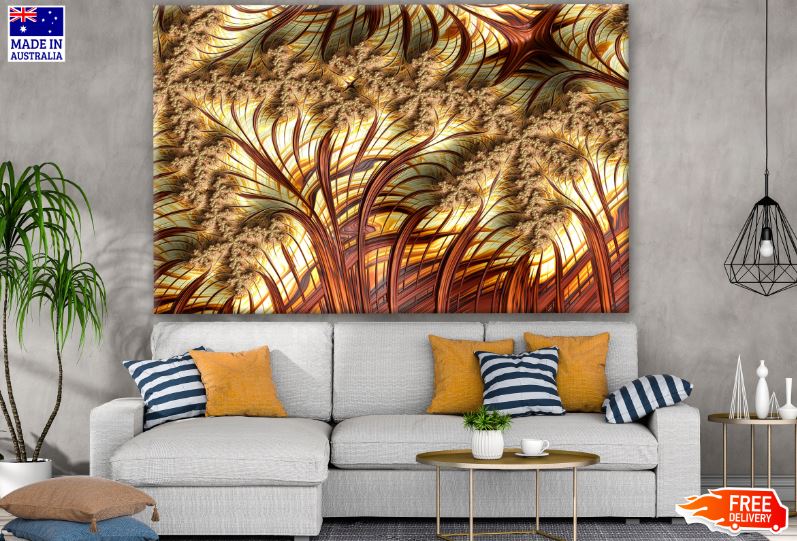 Colorful Leaves Gold Brown Abstract Design Print 100% Australian Made