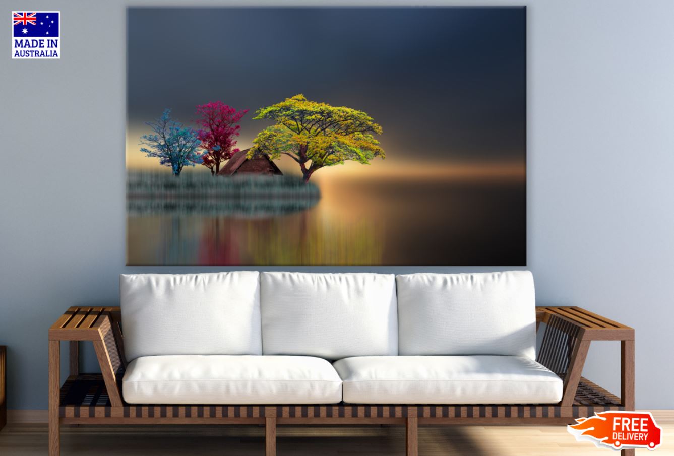 Colorful Trees on River Bank Design Print 100% Australian Made