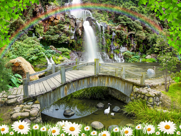 Stunning Waterfall with Bridge & Rainbow Photogrpah Print 100% Australian Made