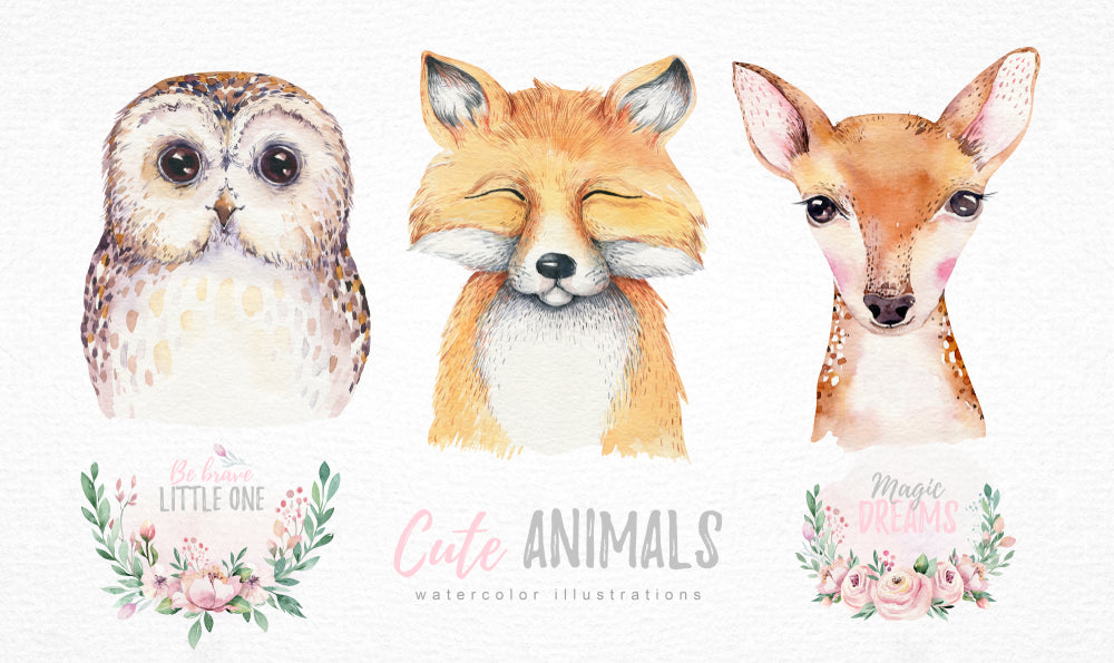 Owl Fox & Deer Painting Print 100% Australian Made