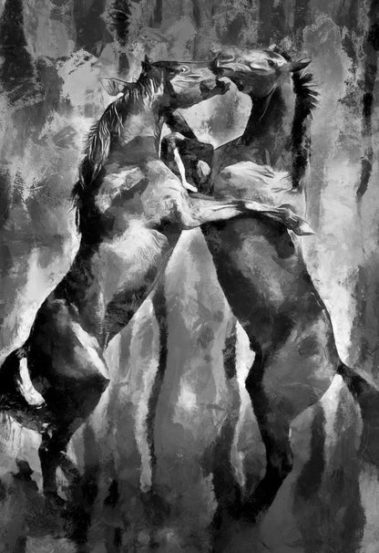 Horses Galloping B&W Painting Home Decor Premium Quality Poster Print Choose Your Sizes