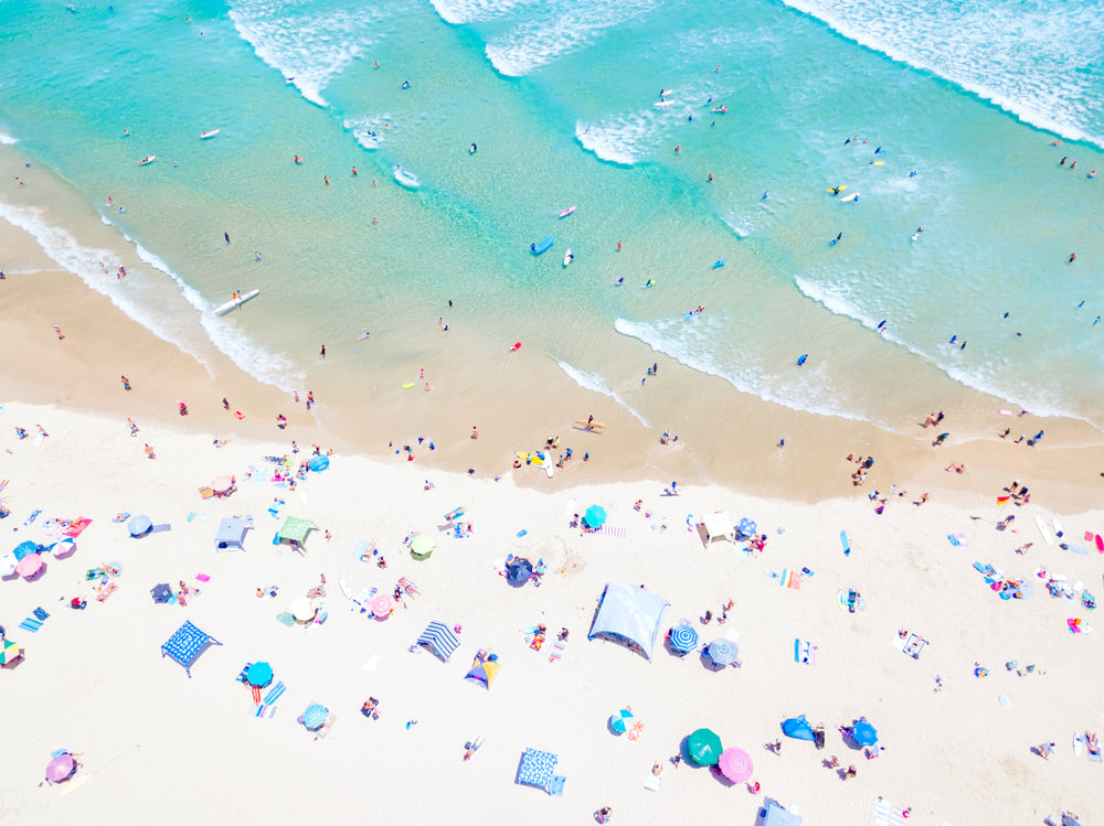 People in Beach Aerial View Photograph Print 100% Australian Made